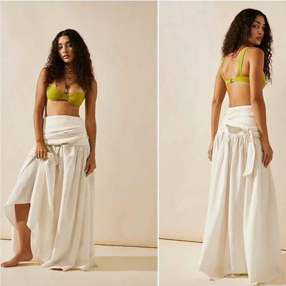 Free People FP Beach Endless Summer Dimas Maxi Skirt Ivory Tie Waist NWT L